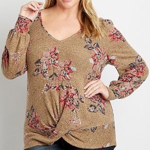 MAURICES Plus Size 24/7 Floral Long Blouson Sleeve